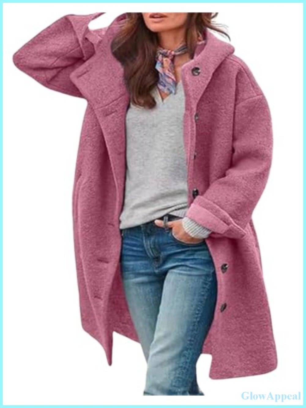 Women's Wool Blend Pea Coat with Hood - Long Winter Jacket, Button Front,